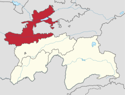 استان سغد تاجیکستان در نقشه این کشور به صورت رنگین مشخص شده است