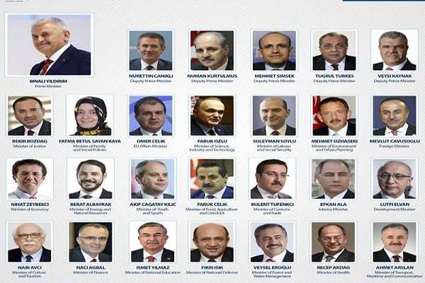یلدریم اعضای کابینۀ جدید ترکیه را معرفی کرد